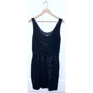 VINTAGE Bisou Bisou size 10 : black sleeveless slouch neck Y2K mini sequin dress